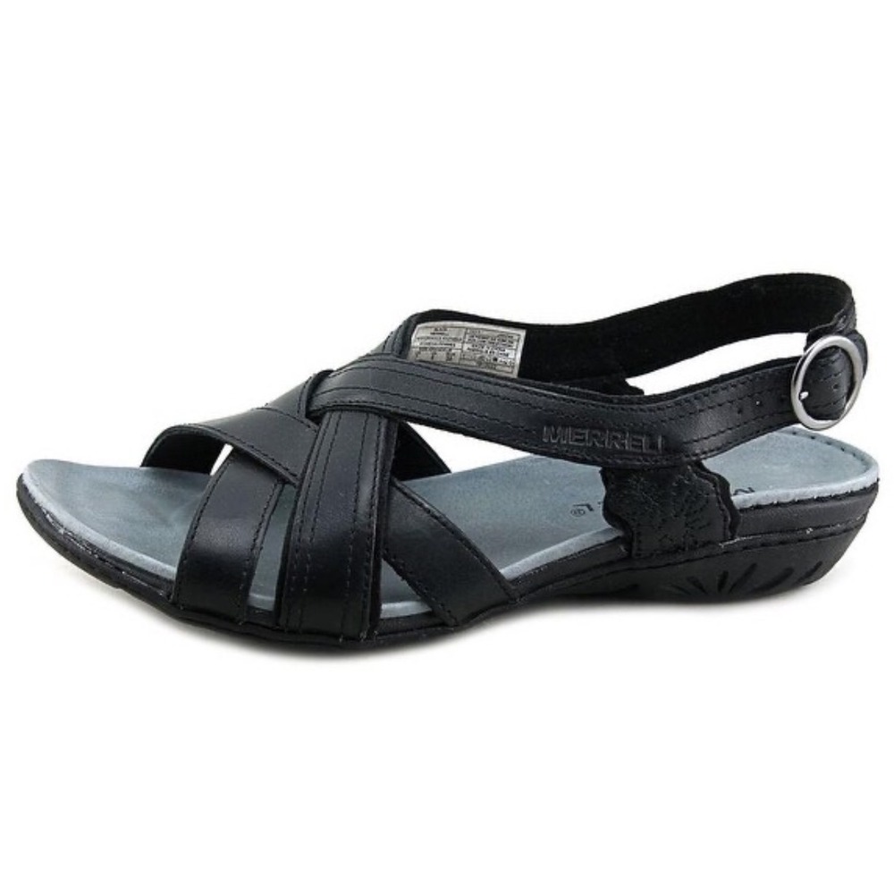 Merrell Basson Black Leather Strappy Sandals buckle Womens Summer Size 10